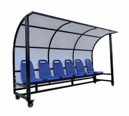 Guter Preis Portable Bench Shelter mit 4-12 Personen Kapazität und blaue Plastiksitze für Fußball Ersatzbank online